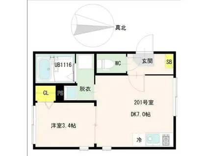 ハーモニーテラス西糀谷四丁目(1DK/2階)の間取り写真