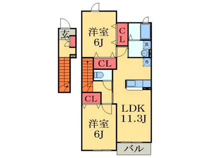 フォレストタウンⅡ(2LDK/2階)の間取り写真