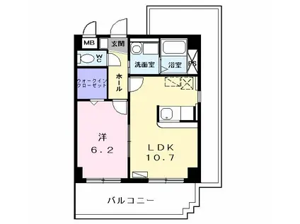 アライブ猪之越(1LDK/2階)の間取り写真