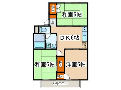 ガーデンシティ海老名(3DK/2階)の間取り写真