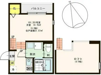 ハーモニーテラス東照宮III(1K/2階)の間取り写真