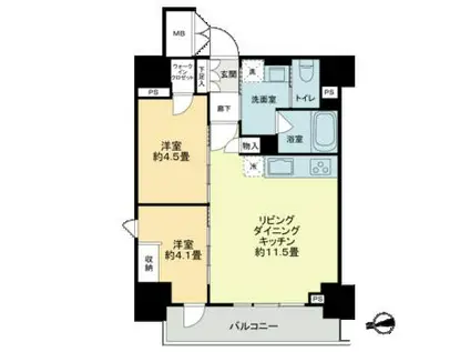 ザ・ライオンズフォーシア鶴見(2LDK/8階)の間取り写真