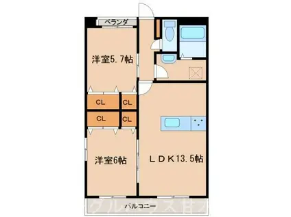 ベルクレスト(2LDK/2階)の間取り写真