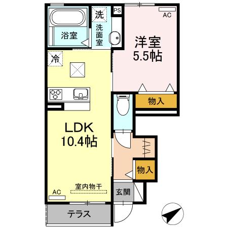 クレール水神 B棟(1LDK/1階)の間取り写真
