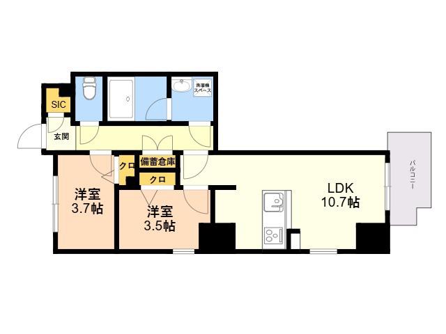 MODERN PALAZZO博多BAY(2LDK/10階)の間取り写真