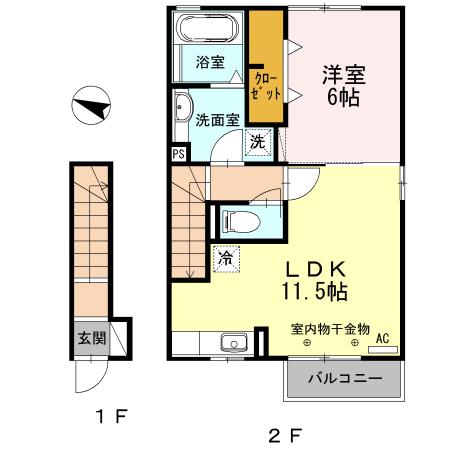 ヴィレッジパイン(1LDK/2階)の間取り写真