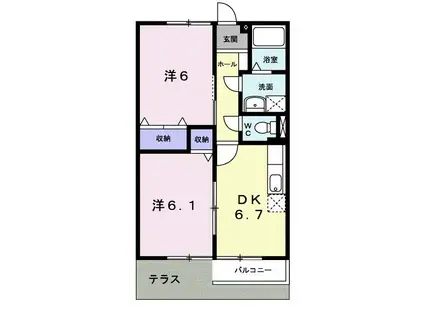 リヴァー・ウィルダーネスA(2DK/1階)の間取り写真