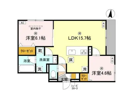 クラシスト三津屋南(2LDK/1階)の間取り写真