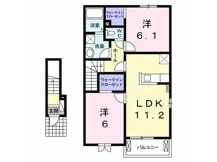 ラ・グリシーヌII(2LDK/2階)の間取り写真