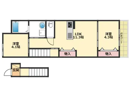 カナロア長田(2LDK/2階)の間取り写真