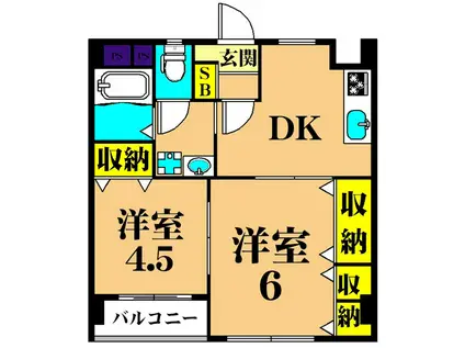 湯建ビル(1LDK/2階)の間取り写真