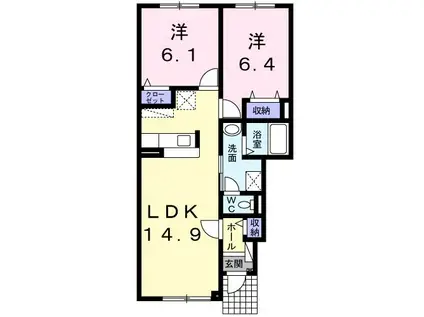 アリ・ビラII(2LDK/1階)の間取り写真