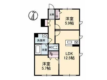 キャッスル向島(2LDK/1階)の間取り写真