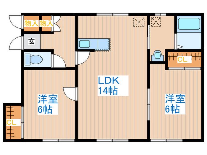 西尾マンションB棟(2LDK/2階)の間取り写真