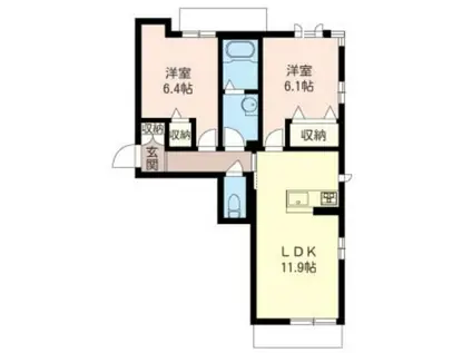 グリーンヒルズ元総社(2LDK/1階)の間取り写真