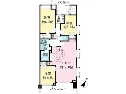 エストライフつつじヶ丘-五番館(3LDK/2階)の間取り写真