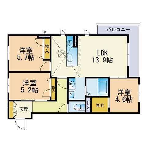 クラス姪浜(3LDK/1階)の間取り写真