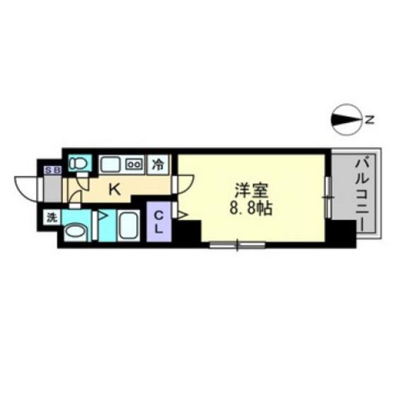 グランフォンテーヌ奉還町(1K/2階)の間取り写真