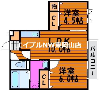 スプリング フィールド B棟(2LDK/2階)の間取り写真