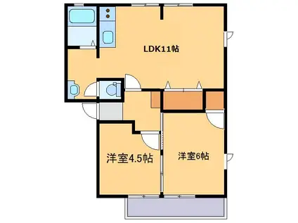フォンティーヌB(2LDK/1階)の間取り写真
