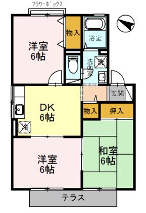 キャピタルコンフォール加古川 C棟(3DK/1階)の間取り写真