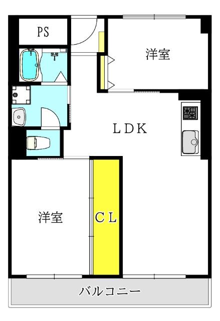 与力町スカイハイツ(2LDK/7階)の間取り写真