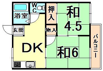 タウニィ東園田(2DK/2階)の間取り写真