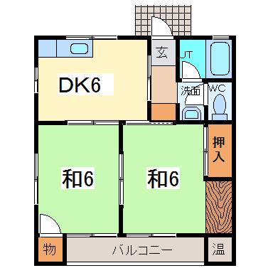コーポ杉畑(2DK/2階)の間取り写真