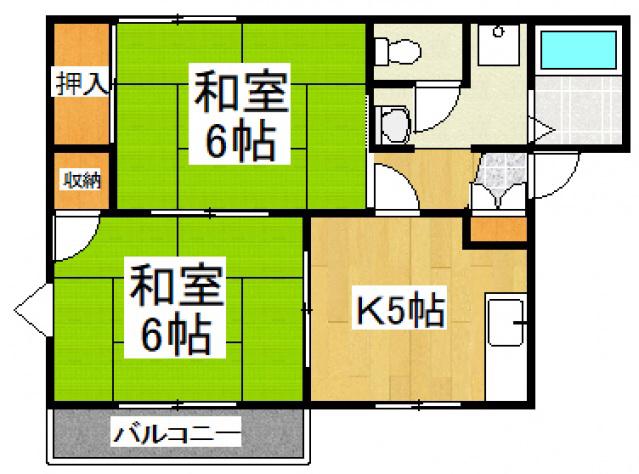 グリーンハウス尾崎C棟(2K/2階)の間取り写真