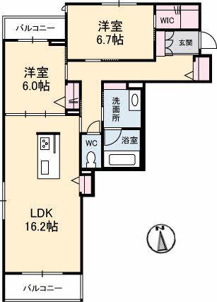 べレオガーデンズ弥右衛門(2LDK/1階)の間取り写真