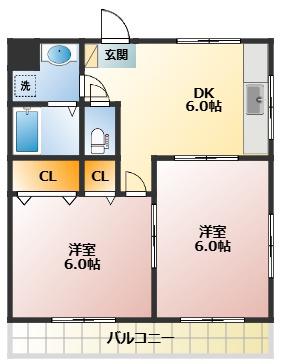 フラワーパーク(2DK/4階)の間取り写真