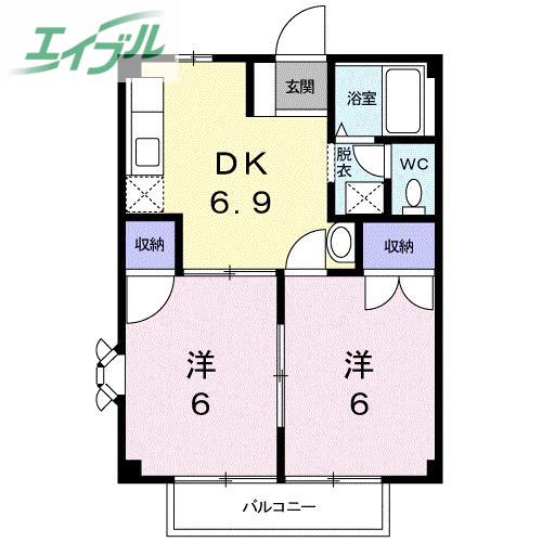 ハイムあすなろ C棟(2DK/2階)の間取り写真