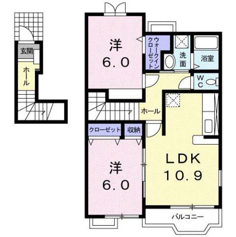 BREEZE明磧(2LDK/2階)の間取り写真