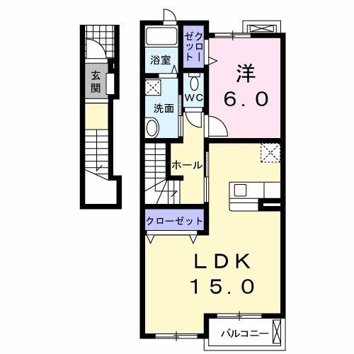 ラ・フィオーレ(1LDK/2階)の間取り写真