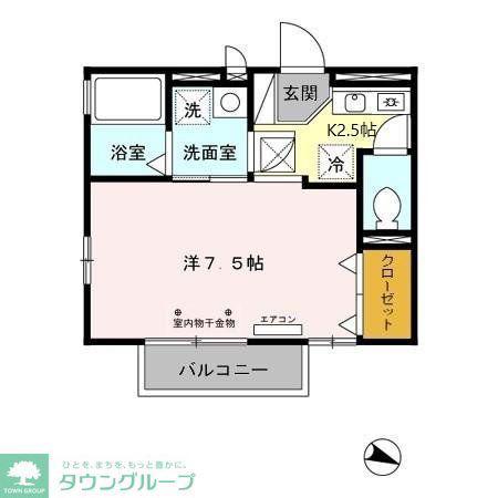アムールS三郷(1K/1階)の間取り写真