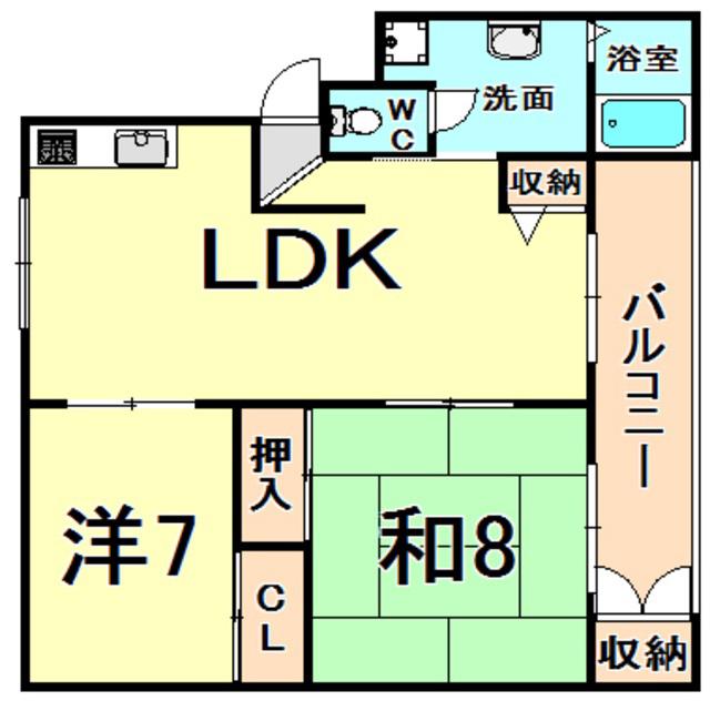 ハートフル車塚(2LDK/1階)の間取り写真