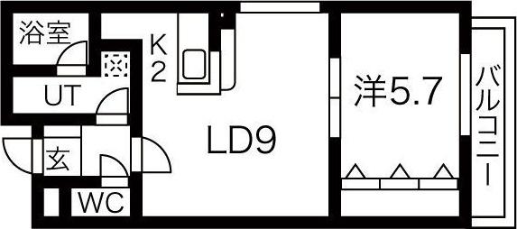 エステラ二十四軒C棟(1LDK/2階)の間取り写真