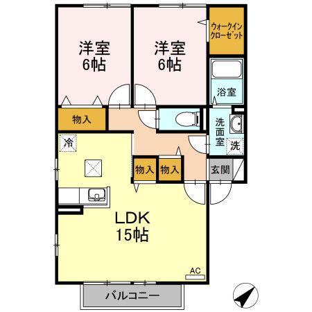 ヴェルドミール川口A棟(2LDK/1階)の間取り写真