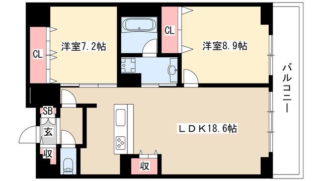 カスタリア新栄II(2LDK/12階)の間取り写真