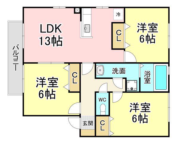 リビングタウン浅川A棟(3LDK/2階)の間取り写真