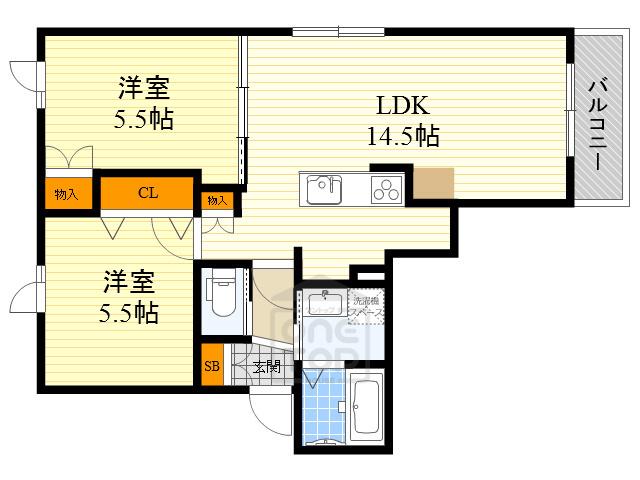 SKYコート千里Ⅱ(2LDK/3階)の間取り写真