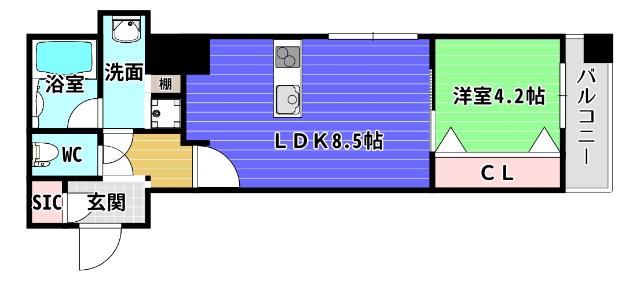パークフラッツ弁天町駅前(1LDK/3階)の間取り写真