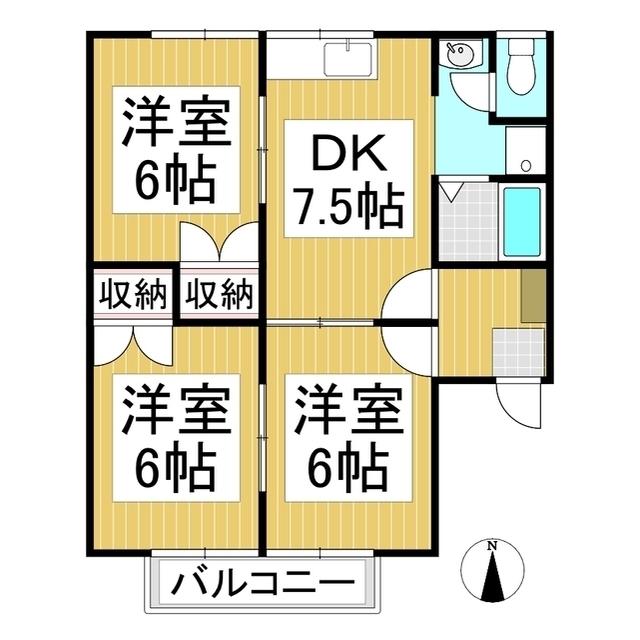 ルーガルリンド若宮 A棟(3DK/2階)の間取り写真