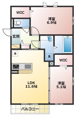 ルエスト・ラメールII(2LDK/3階)の間取り写真
