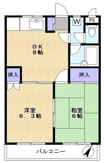 KIレジデンス(2DK/1階)の間取り写真