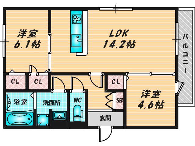アイビー俊徳道(2LDK/3階)の間取り写真