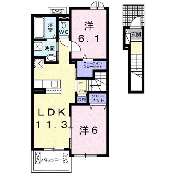 ウルビーノ Ⅱ(2LDK/2階)の間取り写真