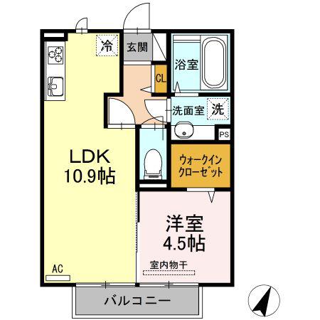 ウエスティン22(1LDK/2階)の間取り写真