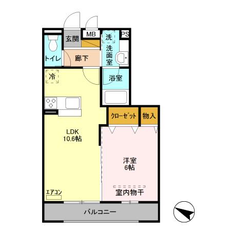 GRANDIR B(1LDK/3階)の間取り写真