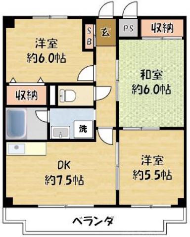 メゾンエイコー寝屋川B(3DK/5階)の間取り写真